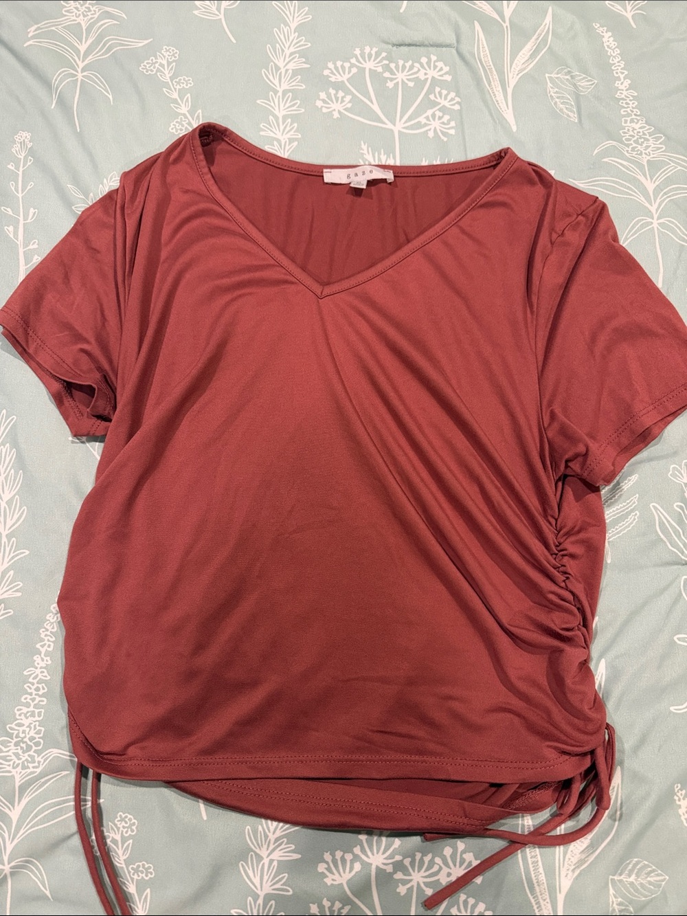 gaze Dusty Rose V-Neck Short Sleeve Side-Tie Top